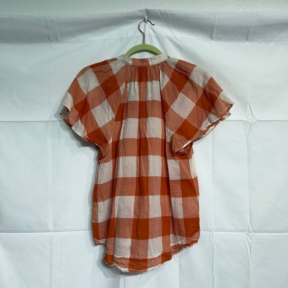 Anthropologie Maeve Orange Gingham Button Down Sz XS - Picture 10 of 13